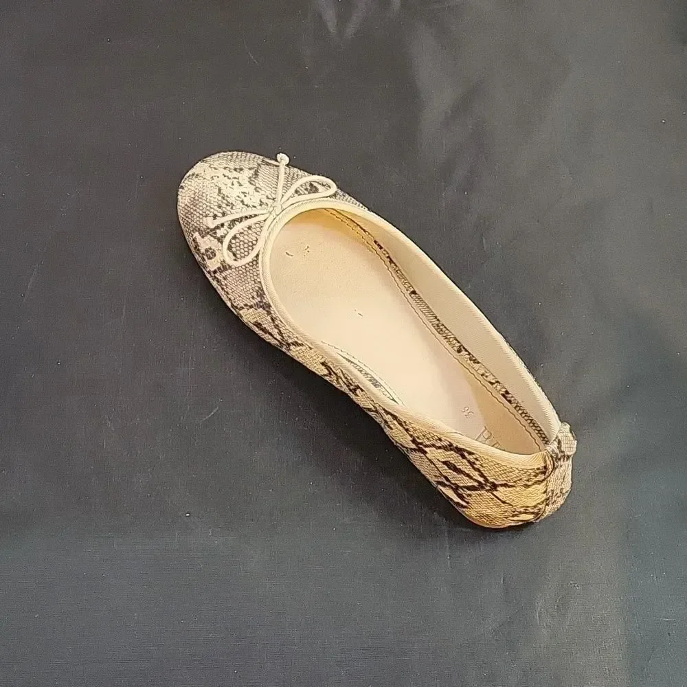 ZARA SQUARE TOE SLIP-ON ON BALLET SNAKE-PRINT FLAT